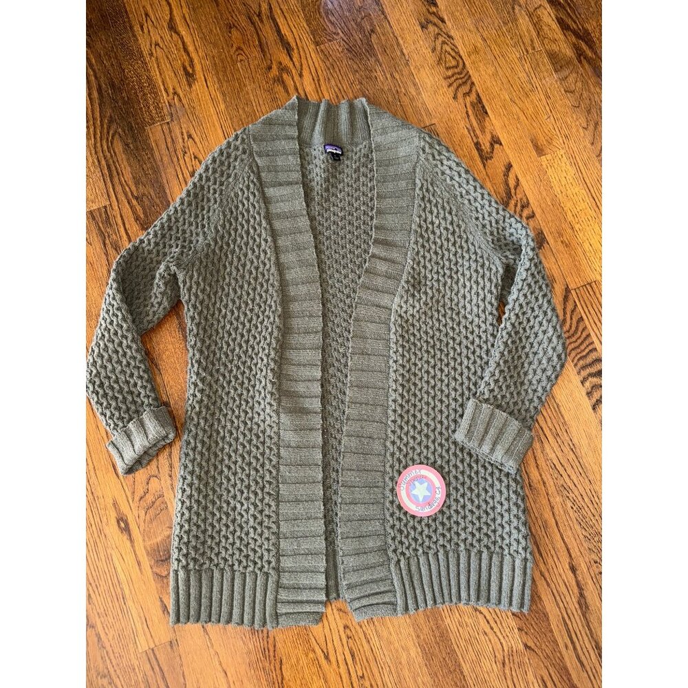 Patagonia Womens Heavyweight Knit Cardigan Sweater Olive Green Size Large 100% O